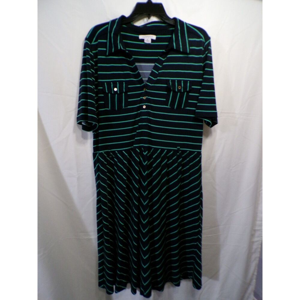 Liz Claiborne Women's Black & Green Striped Shirt Dress